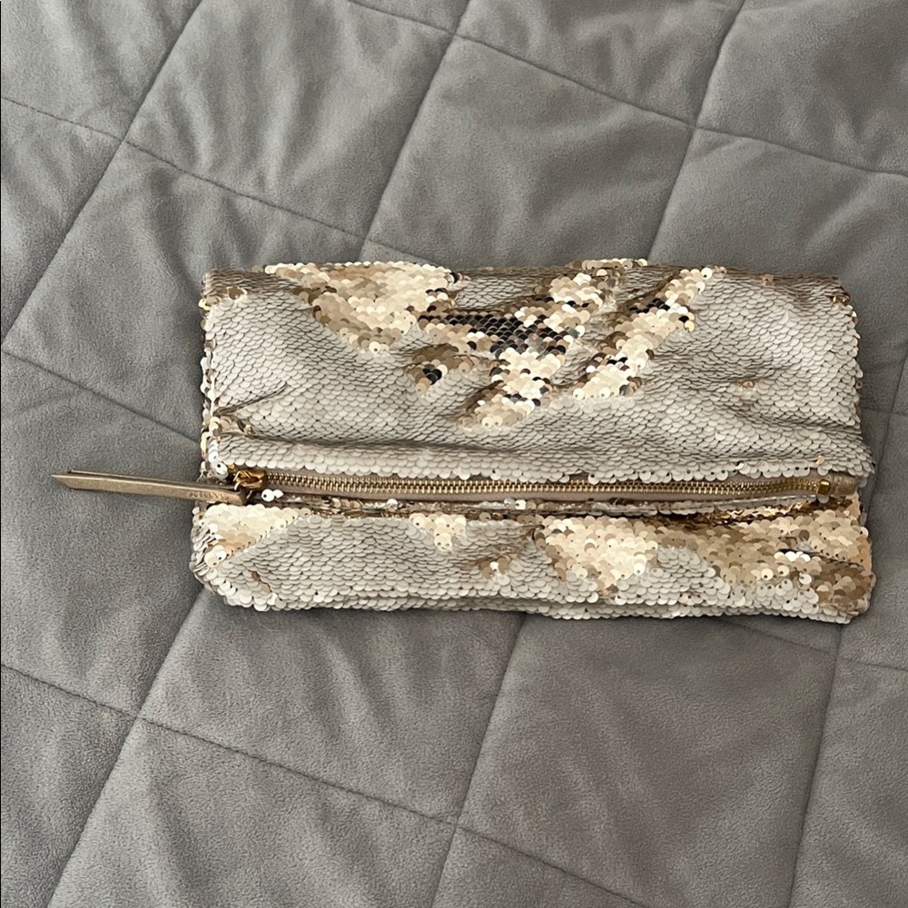 Stella & Dot Sequin Clutch - Gold and Silver